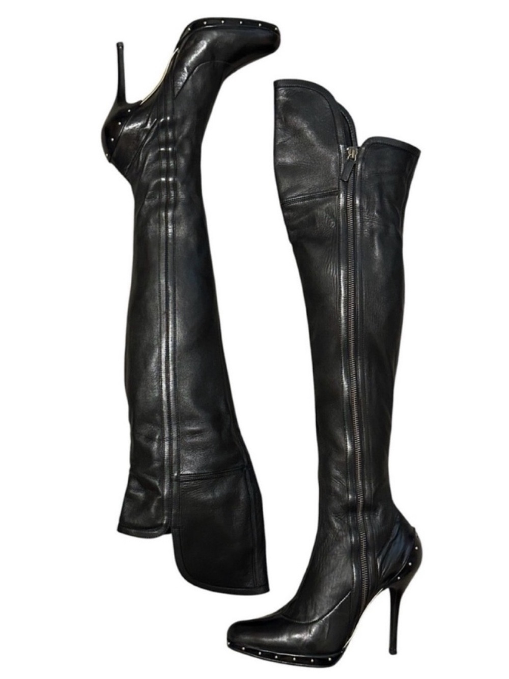 Vintage GUCCI TOM FORD FW 2003 Runway Black Leather Studded OTK Boots 37.5 RARE - Picture 11 of 14